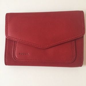 Red Leather Fossil Wallet NWOT